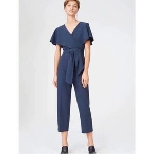 Club Monaco Catalenah V-neck Ruffled Front Tie Jumpsuit Navy Blue Size 00